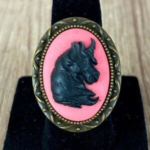 Pink and Black Unicorn Cameo Adjustable Ring, Handmade, NWT
